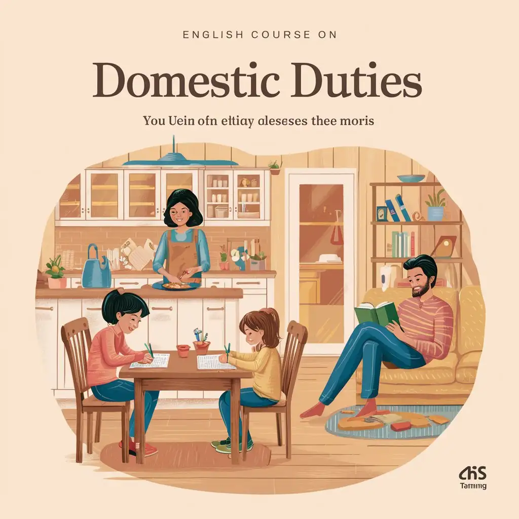 generate pictures for an English course on the following topic: Domestic Duties
