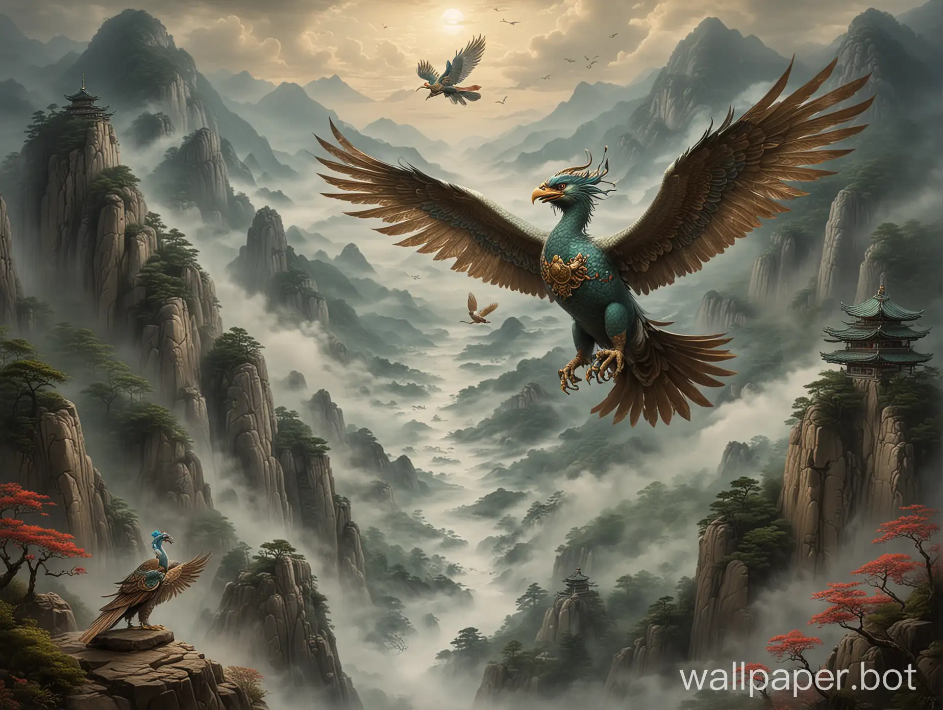 Garuda-Bird-and-Kwanseam-Bodhisattva-in-Korean-Misty-Mountains