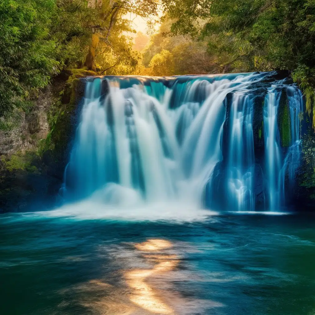 A photorealistic image of a majestic waterfall cascading into a pool.