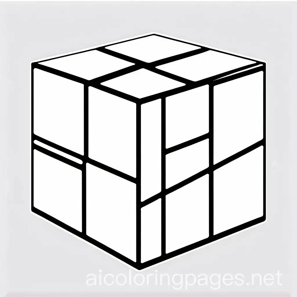 A very simple design of a cube using different sizes, Coloring Page, black and white, line art, white background, Simplicity, Ample White Space. The background of the coloring page is plain white to make it easy for young children to color within the lines. The outlines of all the subjects are easy to distinguish, making it simple for kids to color without too much difficulty