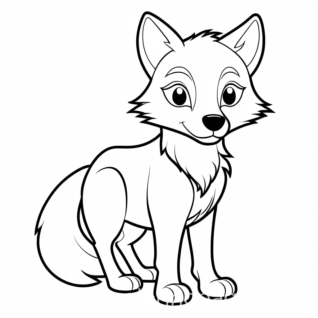 a black and white outline drawing of a cute cartoon wolf with a white background, Coloring Page, black and white, line art, white background, Simplicity, Ample White Space. The background of the coloring page is plain white to make it easy for young children to color within the lines. The outlines of all the subjects are easy to distinguish, making it simple for kids to color without too much difficulty, Coloring Page, black and white, line art, white background, Simplicity, Ample White Space. The background of the coloring page is plain white to make it easy for young children to color within the lines. The outlines of all the subjects are easy to distinguish, making it simple for kids to color without too much difficulty