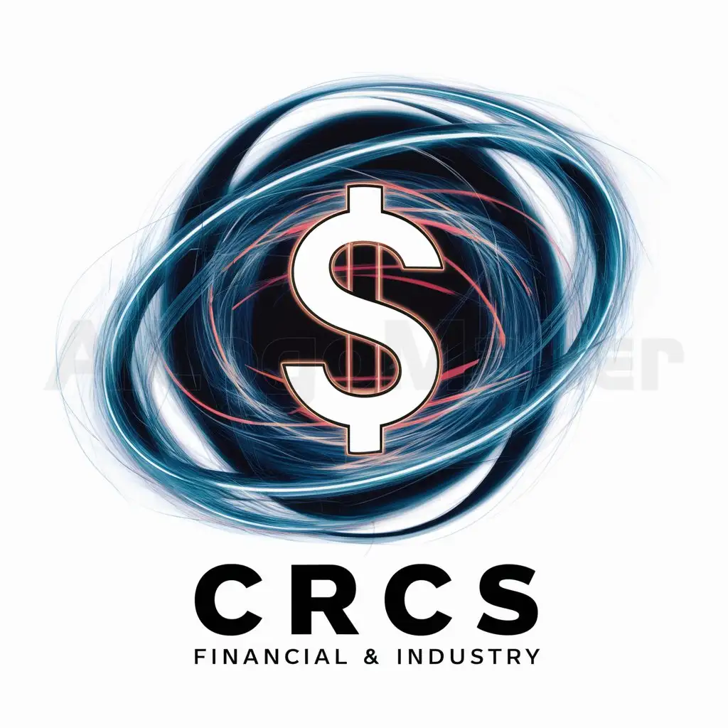 a logo design,with the text "CRCS", main symbol:$ with universal energy being swirled around it like protons around a nucleus,complex,be used in Finance industry,clear background