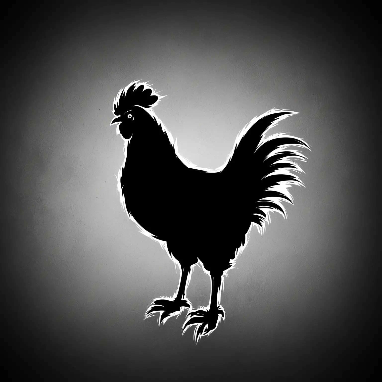 stencil, minimalist, simple, vector art, black and white, silhouette, negative space, evil chicken