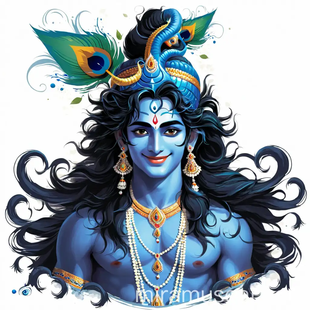 Smiling Lord Krishna in Elegant Attire Portrait of Divine Beauty
