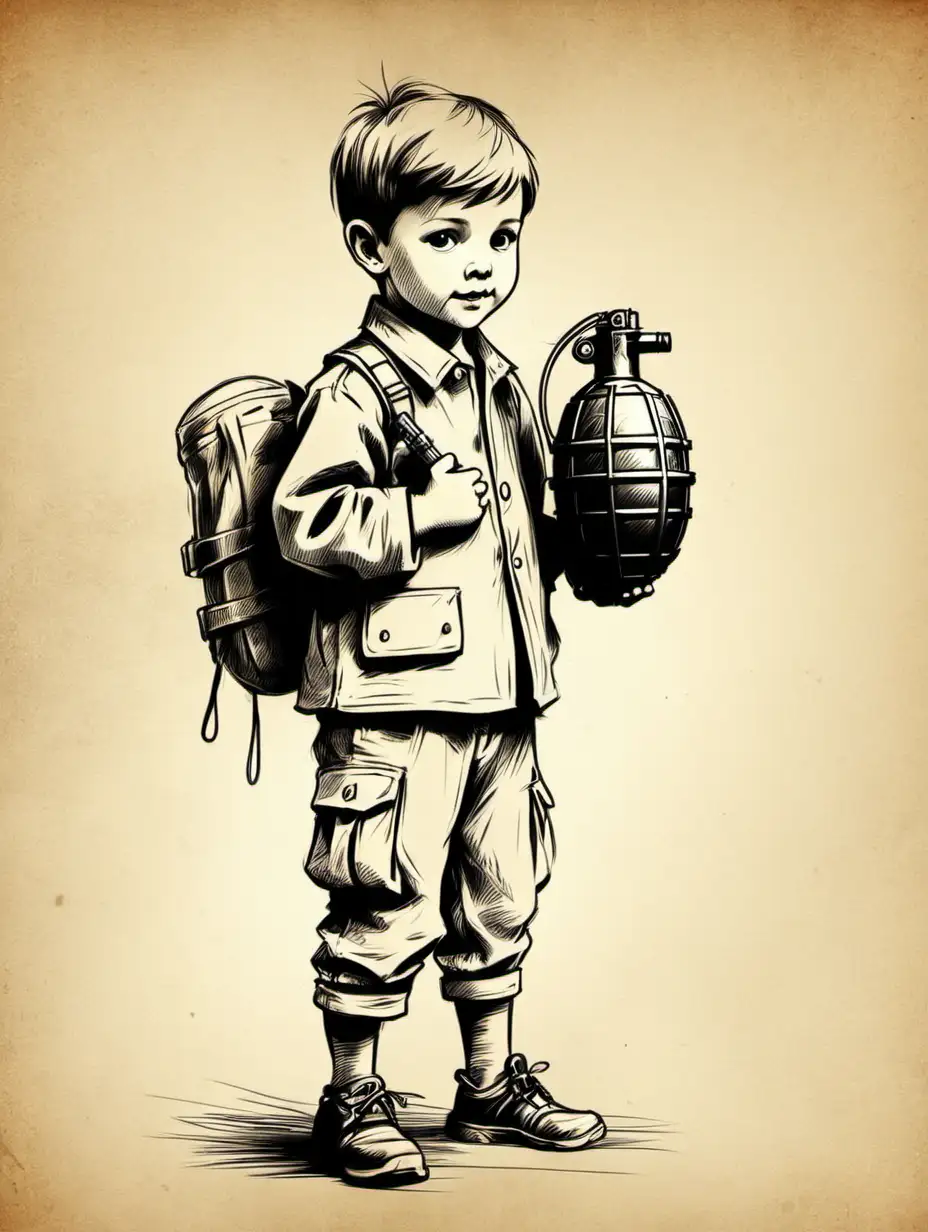 Child Holding Grenade Sketch Innocence and Danger in Art