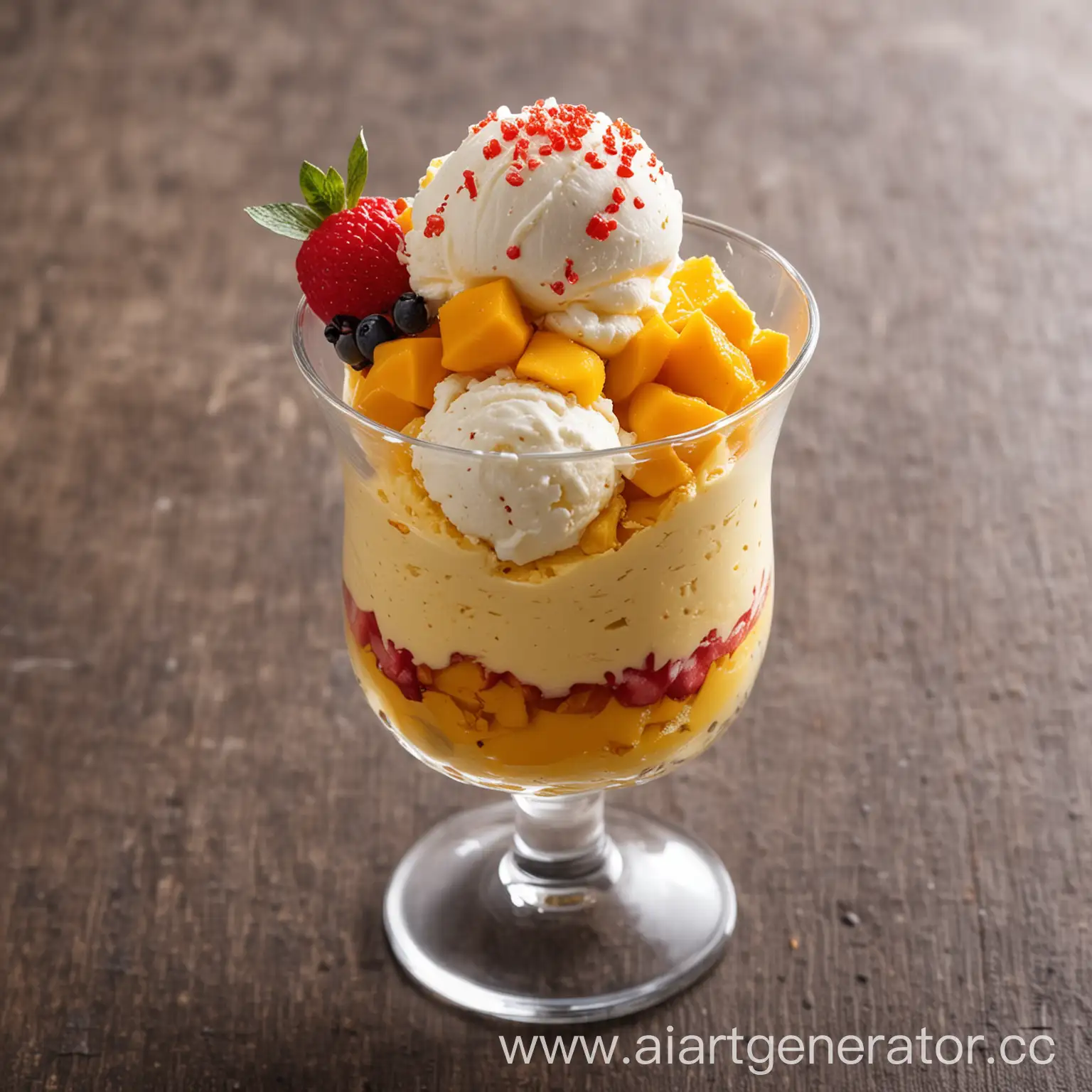 Refreshing-Mango-Ice-Cream-with-Whipped-Cream-and-Fresh-Fruits-in-Transparent-Cup
