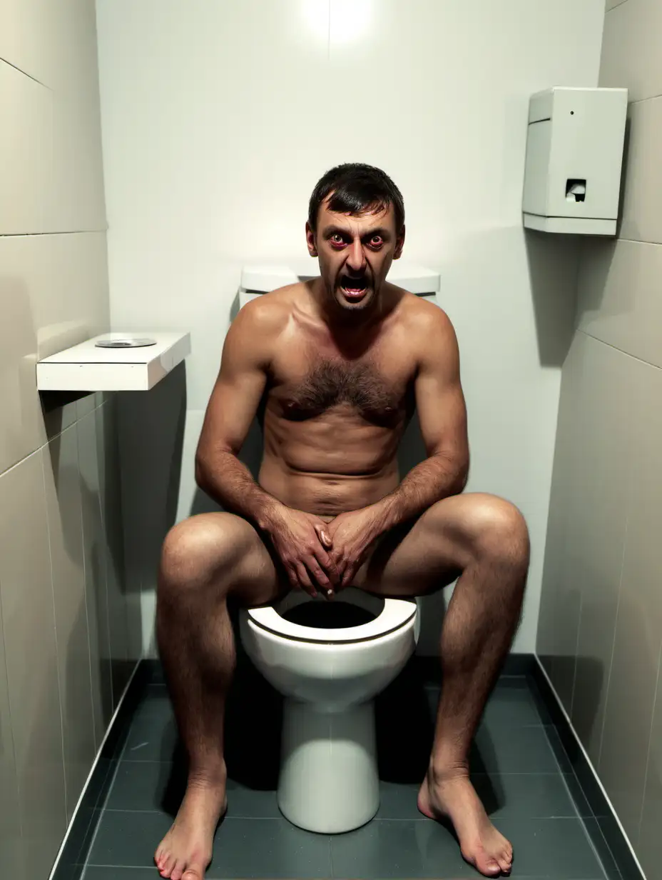 Man-Sitting-on-Toilet-in-Modern-Bathroom-Interior