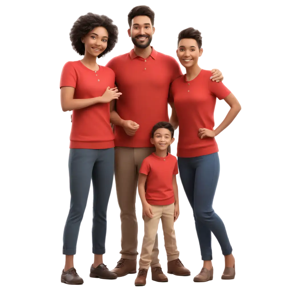 family with red shirt 3d png

