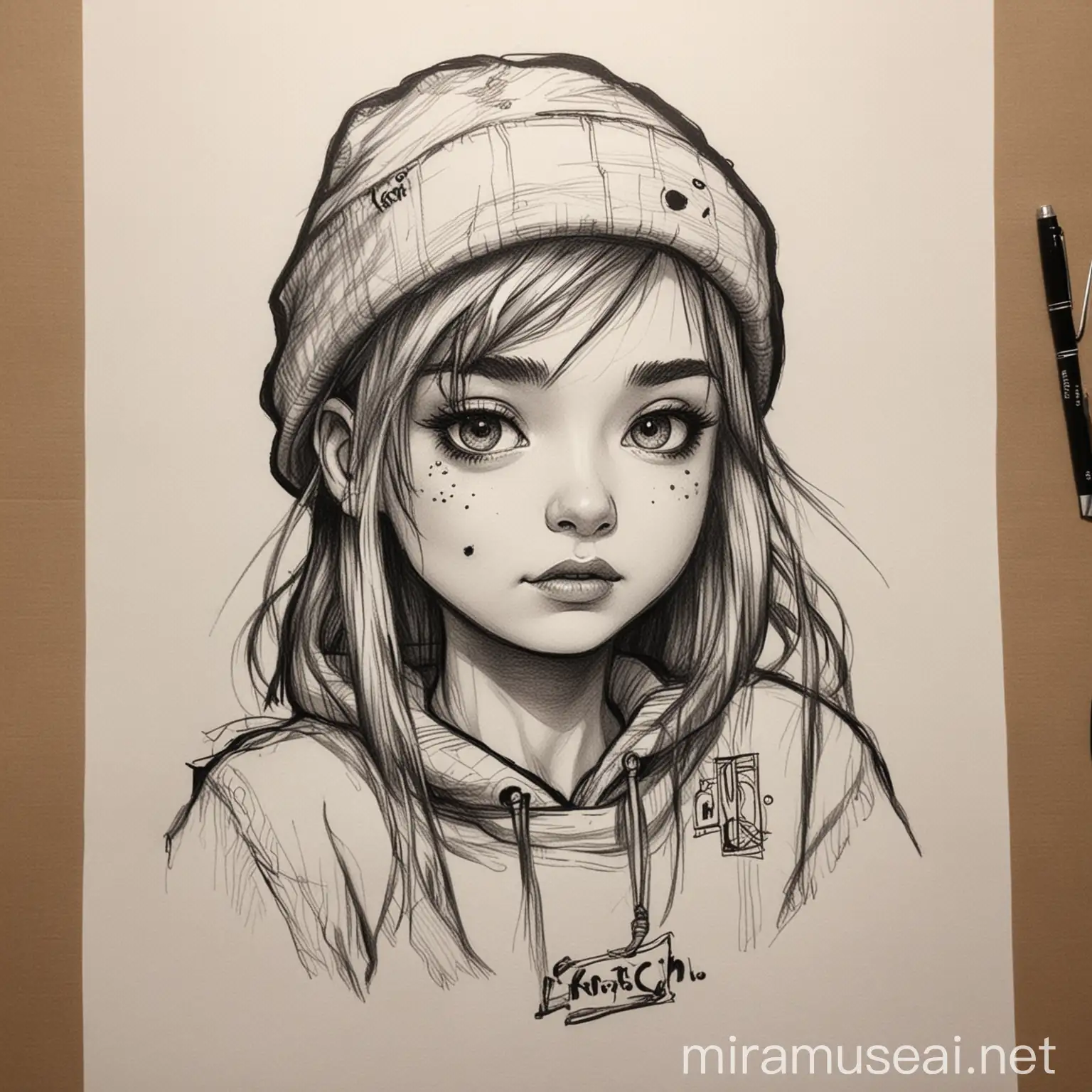 Girl Sketch Design Hand Drawing of a Girl