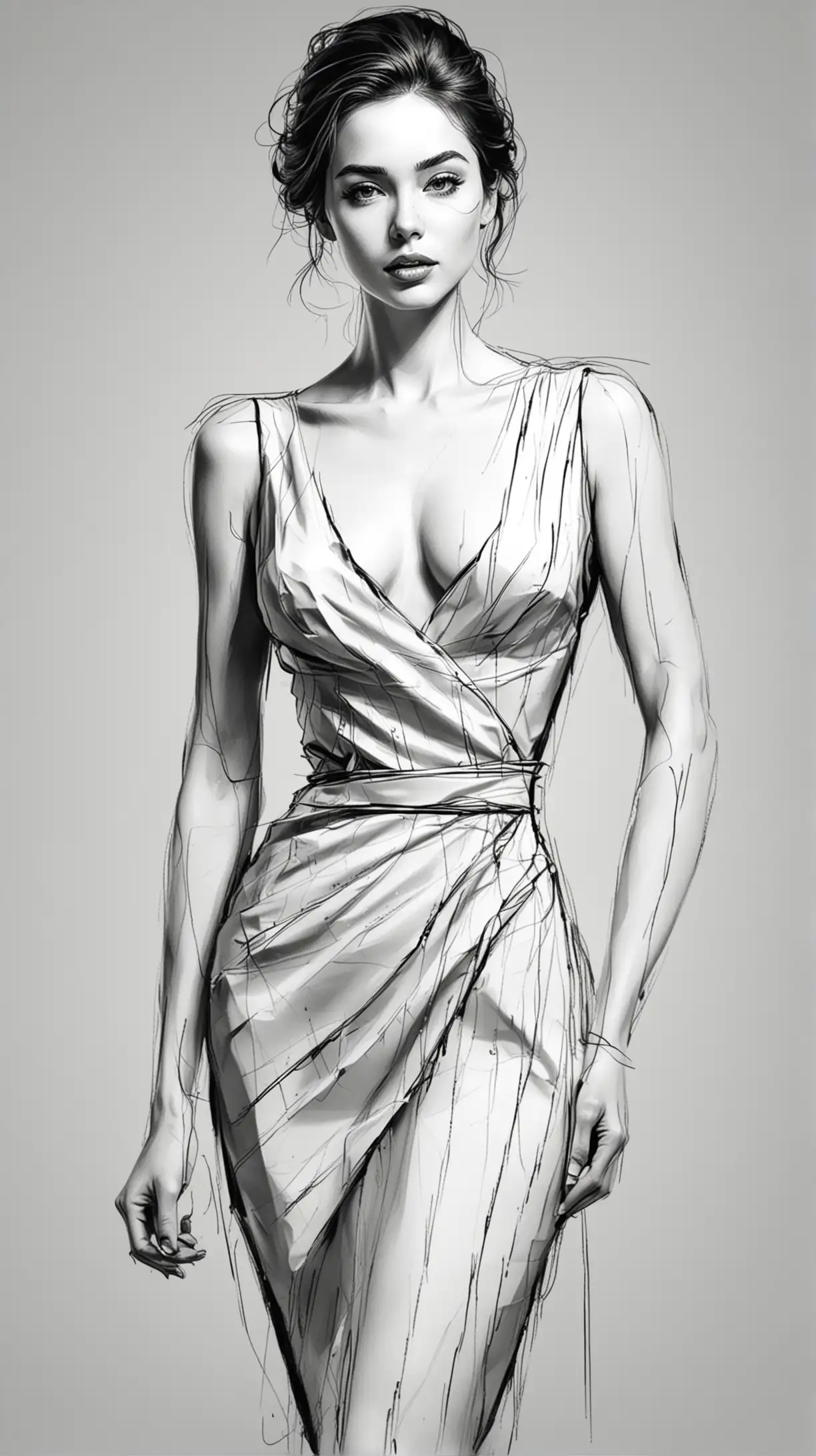 Elegant Woman Full Body Portrait Graceful Lines in Monochrome