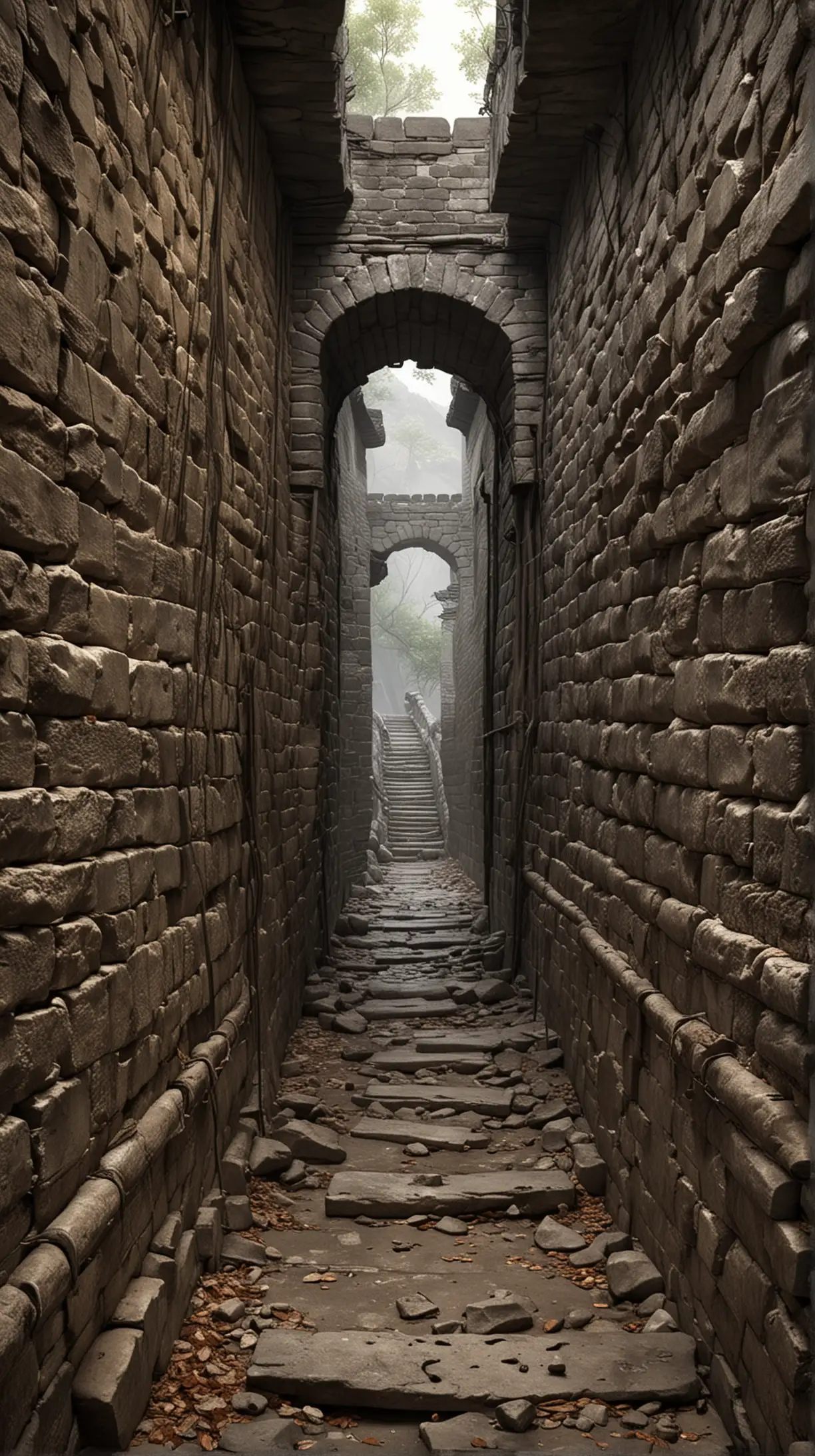 Hyper Realistic Depiction of Hidden Underground Passages and Traps Along the Great Wall of China