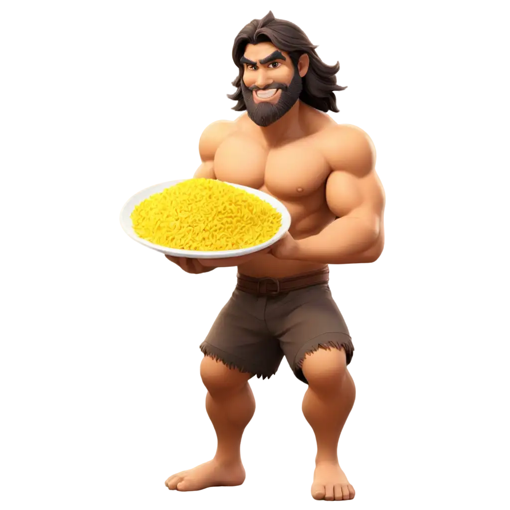 Anime-Caveman-Holding-Plate-of-Yellow-Rice-HighQuality-PNG-Image-for-Creative-Online-Content