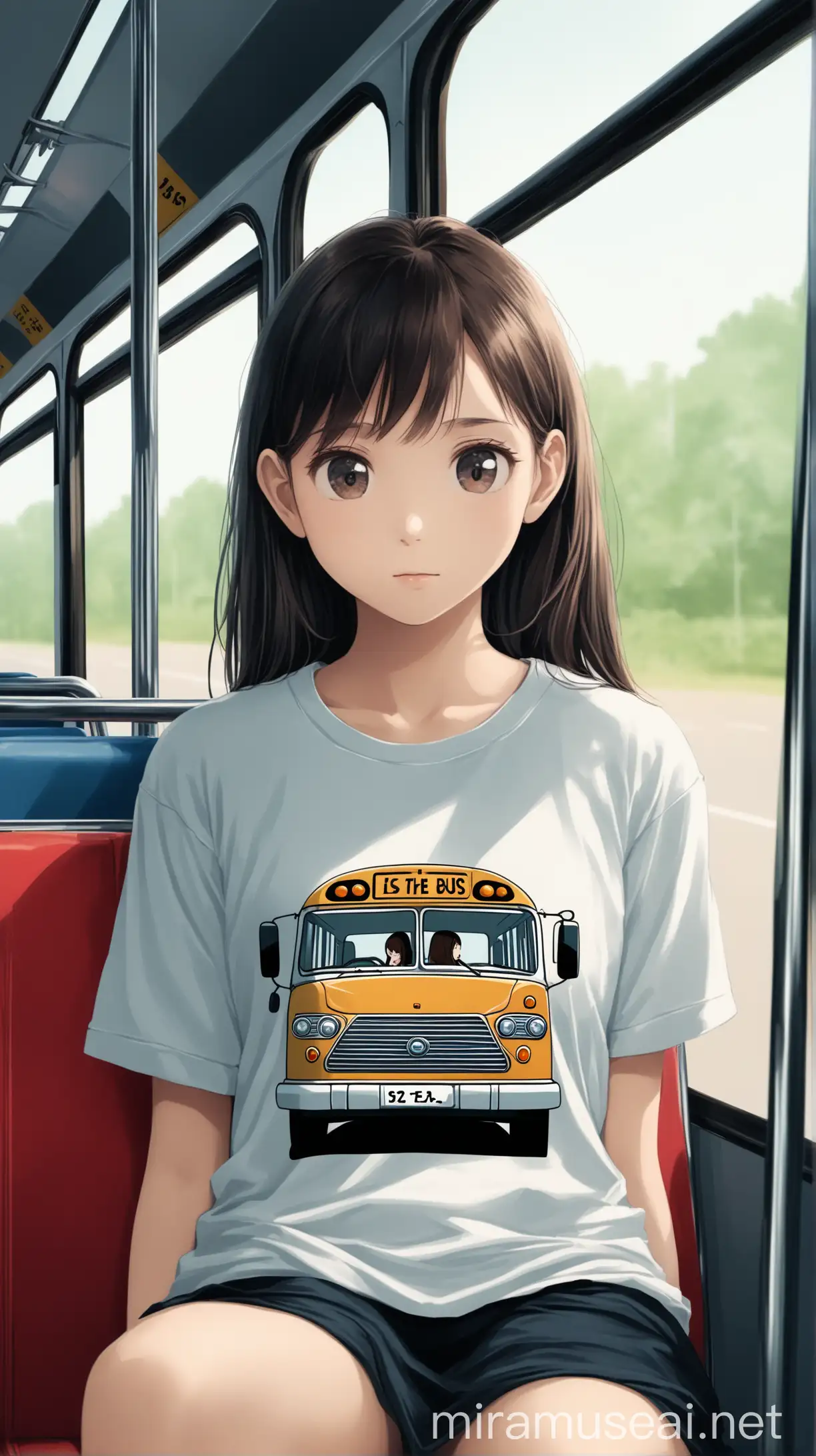 Girl Wearing Car Design TShirt on Bus Ride