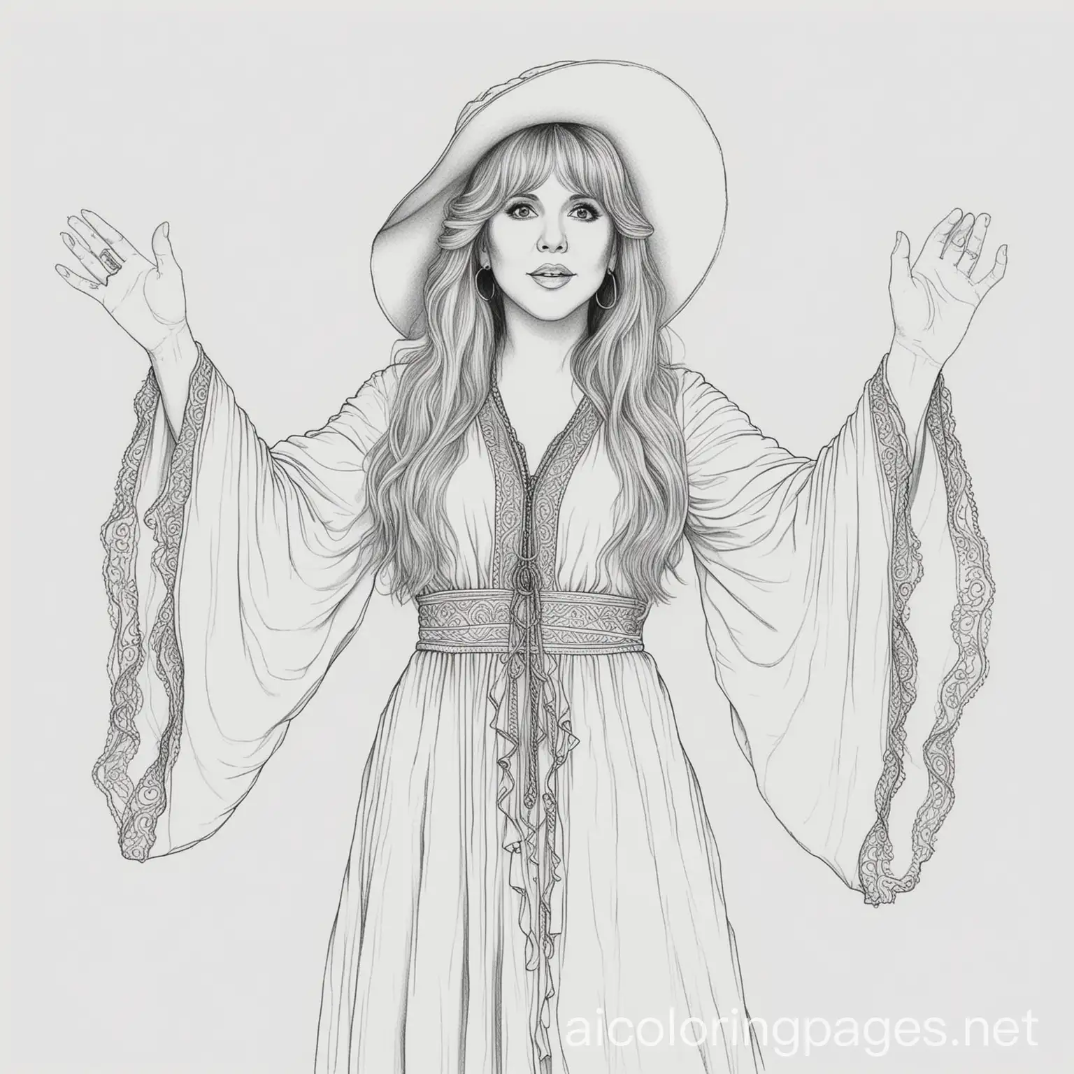 Stevie-Nicks-Dancing-Coloring-Page-Simple-Line-Art-on-White-Background