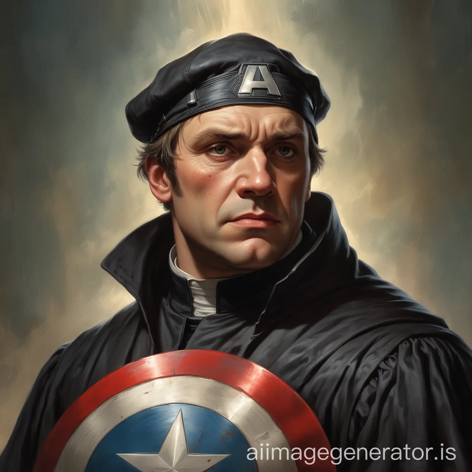 Martin Luther of the protestant reformation as captain America