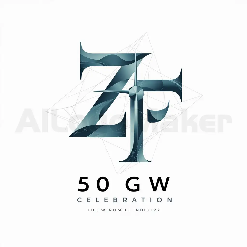 a logo design,with the text "50 GW Celebration", main symbol:ZF,complex,be used in windmill industry,clear background