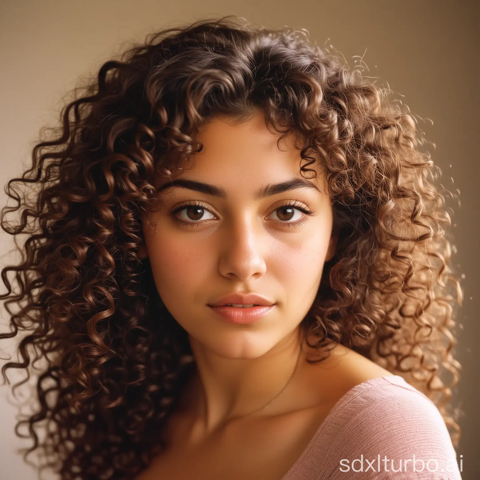21 years old latina girl ,curly brown hair , brown eyes , shot on kodak gold 400 , hyper-realistic