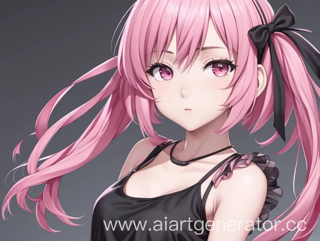 Anime-Girl-with-Pink-Hair-in-Black-Skirt-and-Top-Kawaii-Fashion-Illustration
