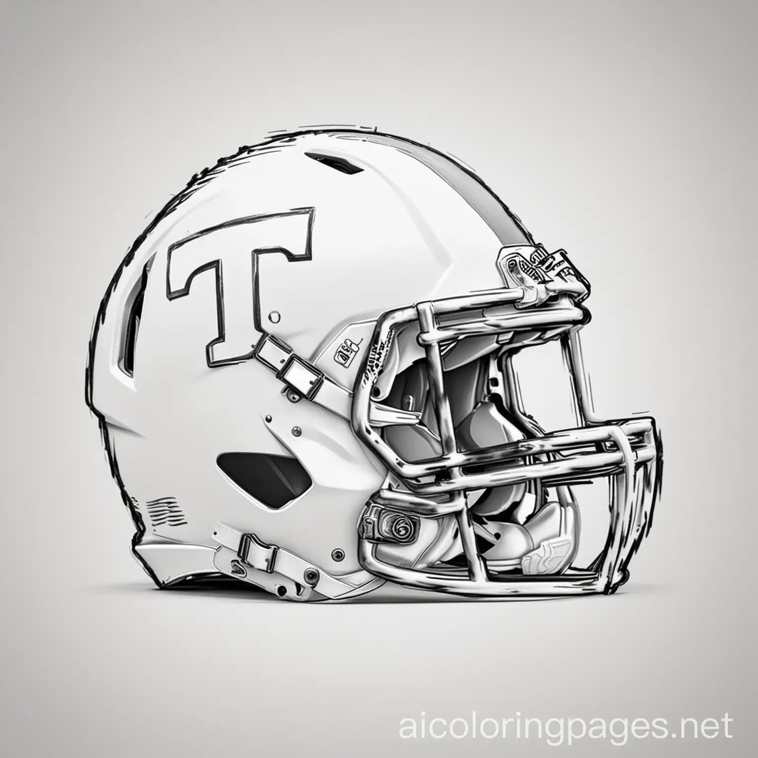 tennessee vols football helmet, Coloring Page, black and white, line art, white background, Simplicity, Ample White Space. The background of the coloring page is plain white to make it easy for young children to color within the lines. The outlines of all the subjects are easy to distinguish, making it simple for kids to color without too much difficulty