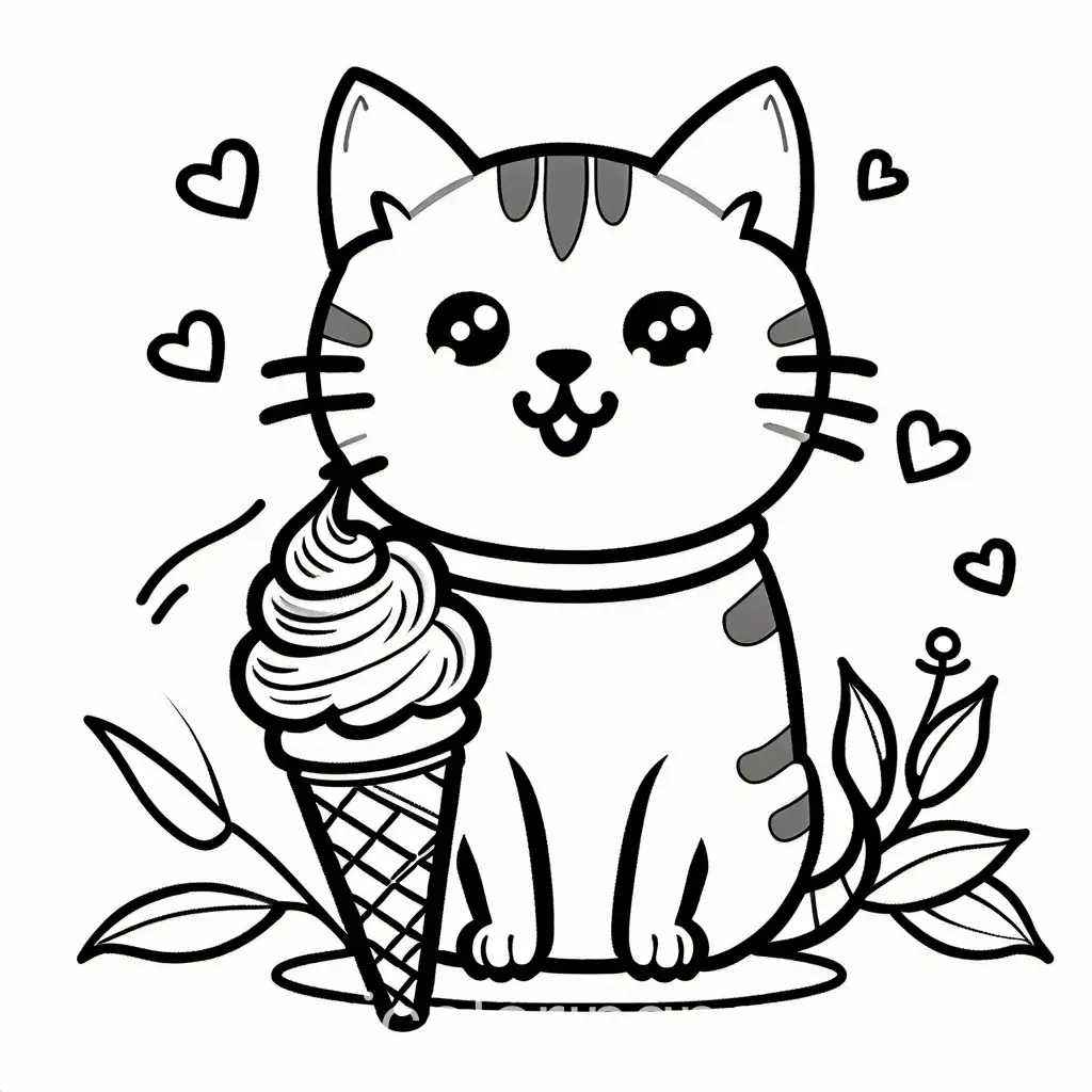 Cute-Cat-with-Ice-Cream-Coloring-Page