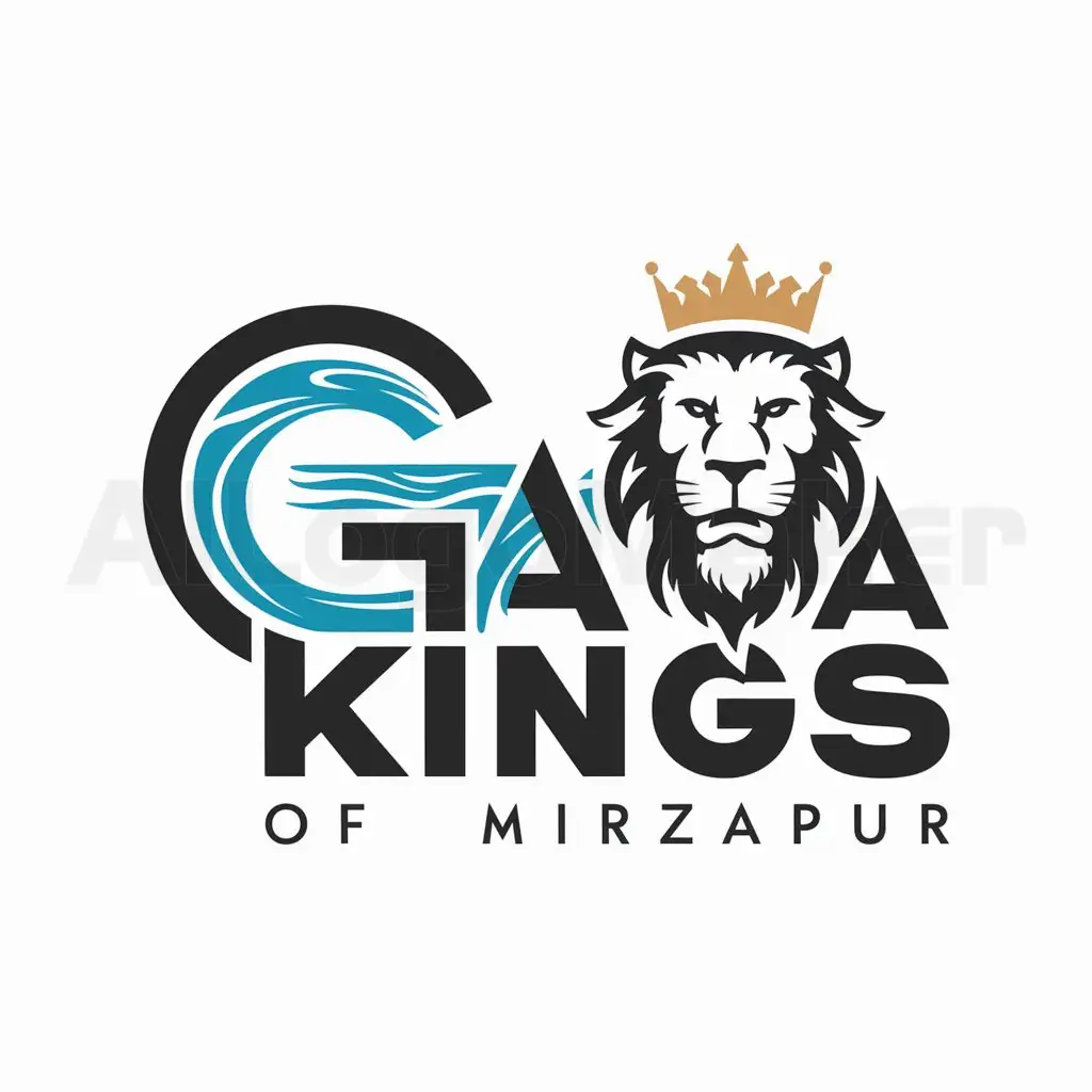 a logo design,with the text "Ganga Kings of Mirzapur", main symbol:Ganga, Lion, Crown,Moderate,be used in Sports Fitness industry,clear background
