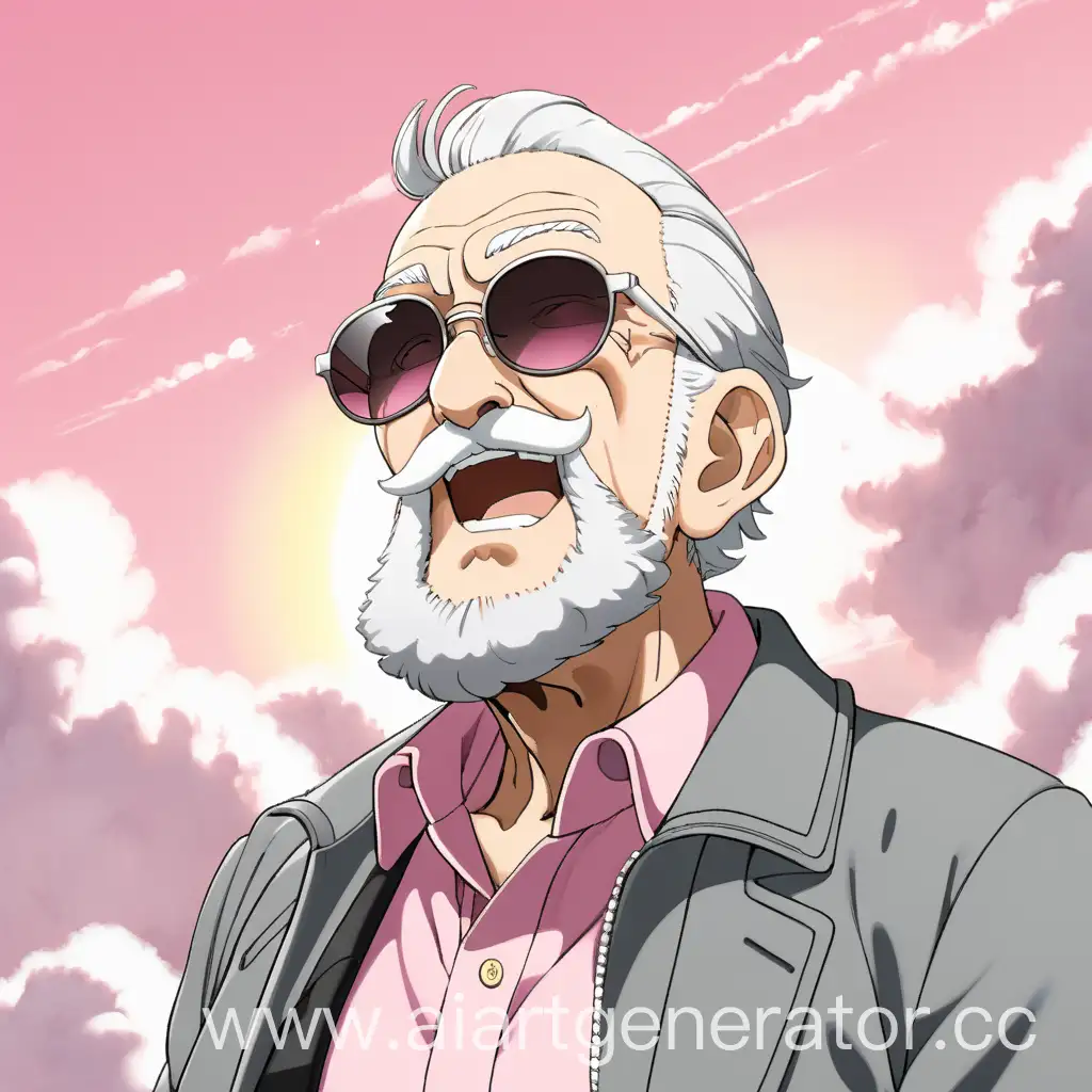 Anime-Grandpa-Shouting-Against-Cloud-Background-in-Pink-Jacket-and-Sunglasses