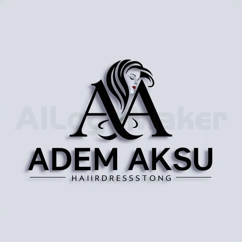 a logo design,with the text "Adem Aksu", main symbol:logo combines the letter AA with a hair woman,complex,be used in Kuaför industry,clear background