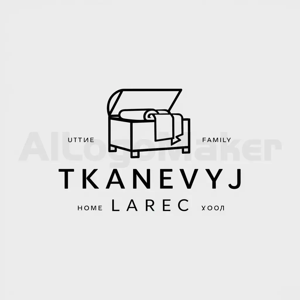 a logo design,with the text "Tkanevyj larec", main symbol:Chest is open, inside lies a roll of fabric and the fabric slightly hangs over the edge of the opened chest, the chest looks like larncz,Minimalistic,be used in Home Family industry,clear background