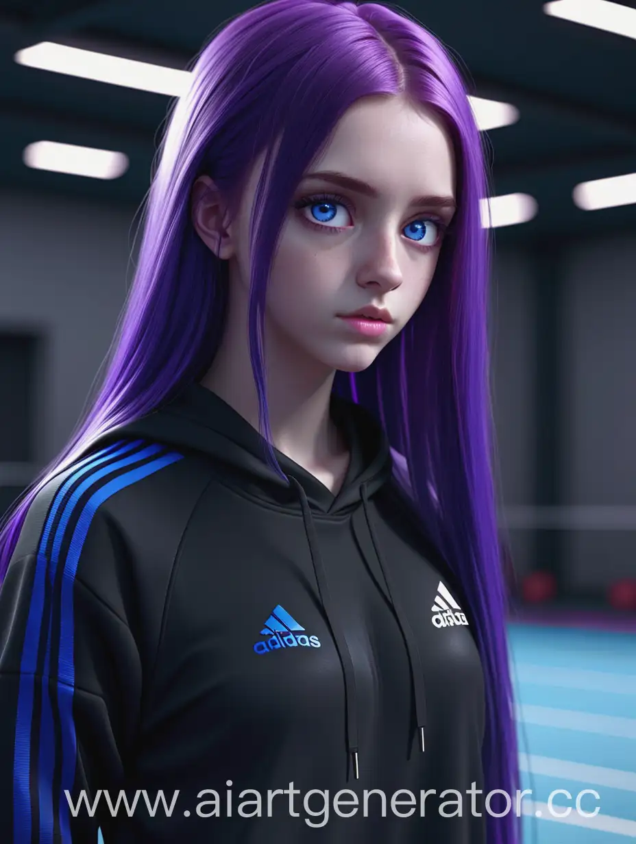 Stylish-Girl-with-Long-Purple-Hair-in-Black-Adidas-Sportswear