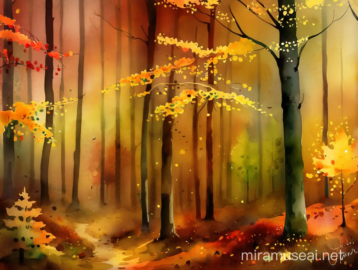Enchanting Autumn Forest Watercolor Illustration by Alexander Jansson
