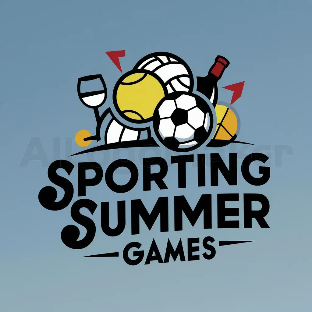 a logo design,with the text "Sporting Summer Games", main symbol:["sports","beach volley","ball","mini football","pinot noir","tennis ball"],Moderate,clear background