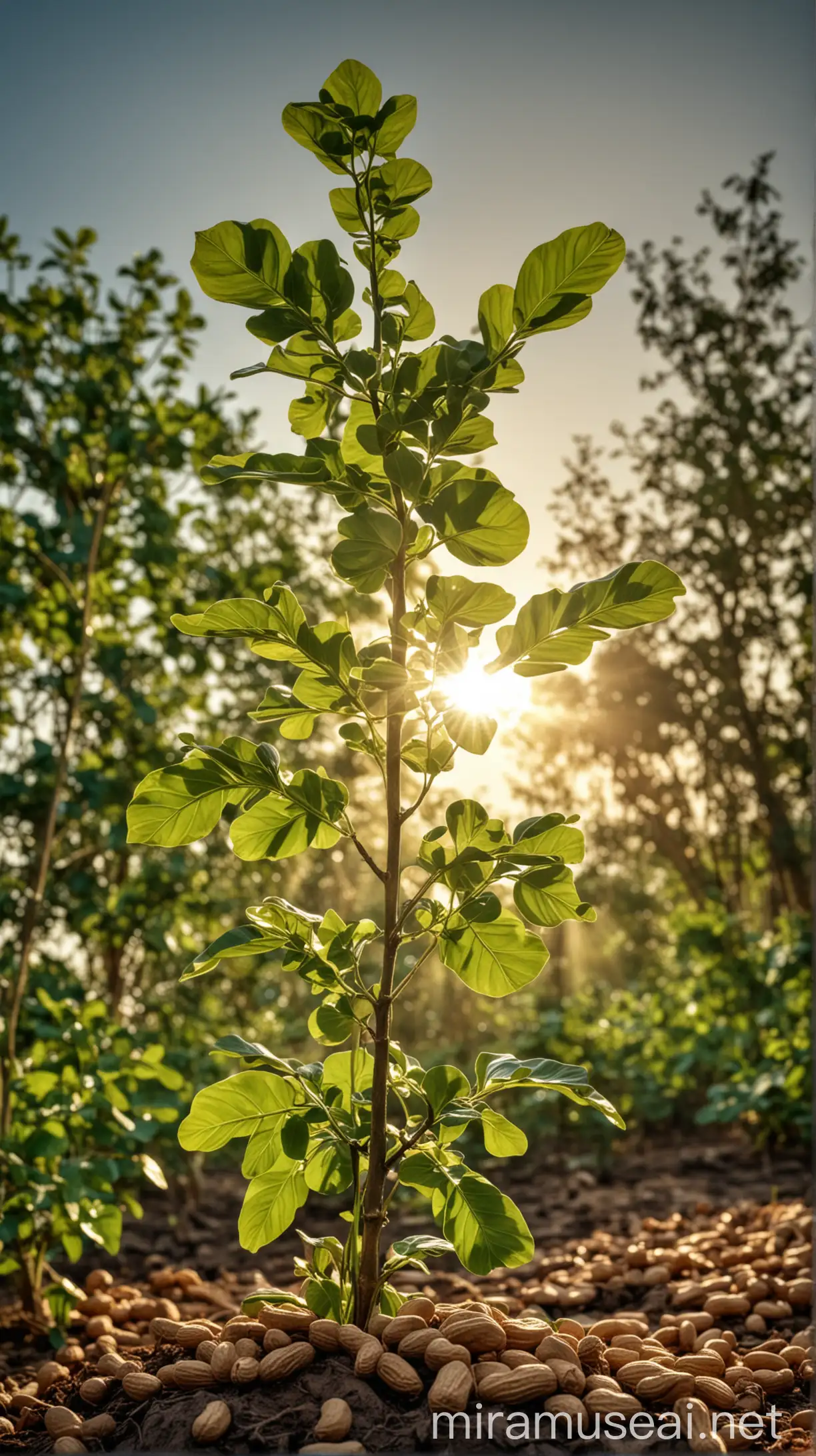 Peanut Plant Growing in Radiant Morning Sunlight Natural 4K HDR Background