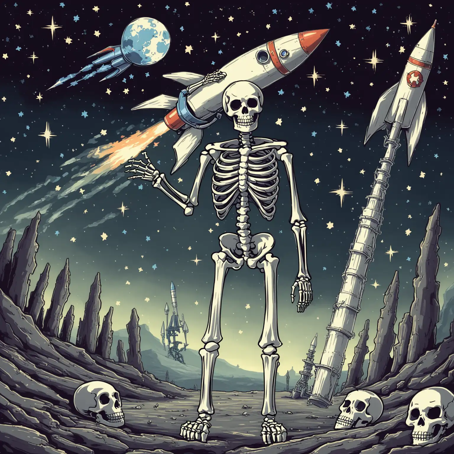 Futuristic-Skeleton-Launching-Rocket-in-Space