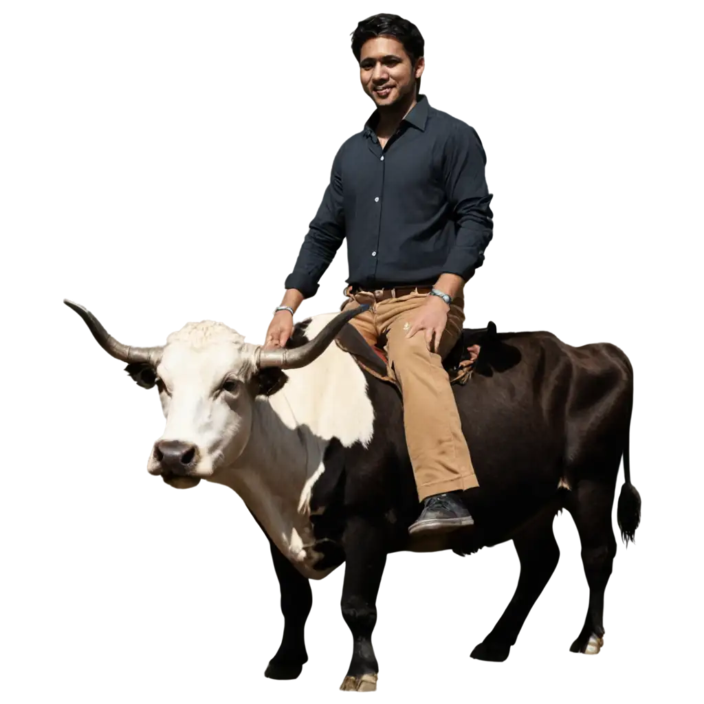 a man riding on cow