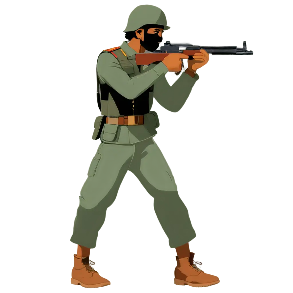 
Indian soldier full body of the 1990s aiming a gun stick figure like a toy