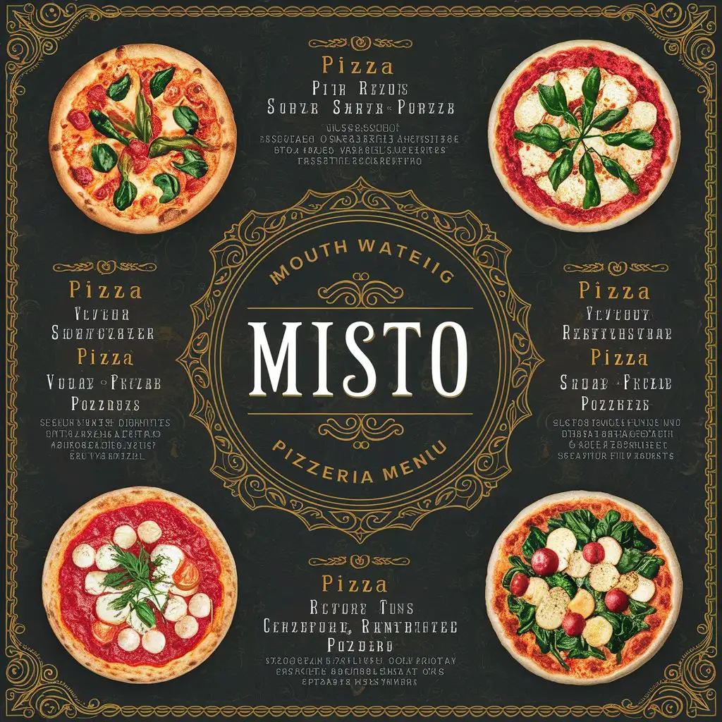 Misto Pizzeria, Pizza menu Template ,elegant restaurant menu, fancy restaurant menu, Antique menu, Decorated