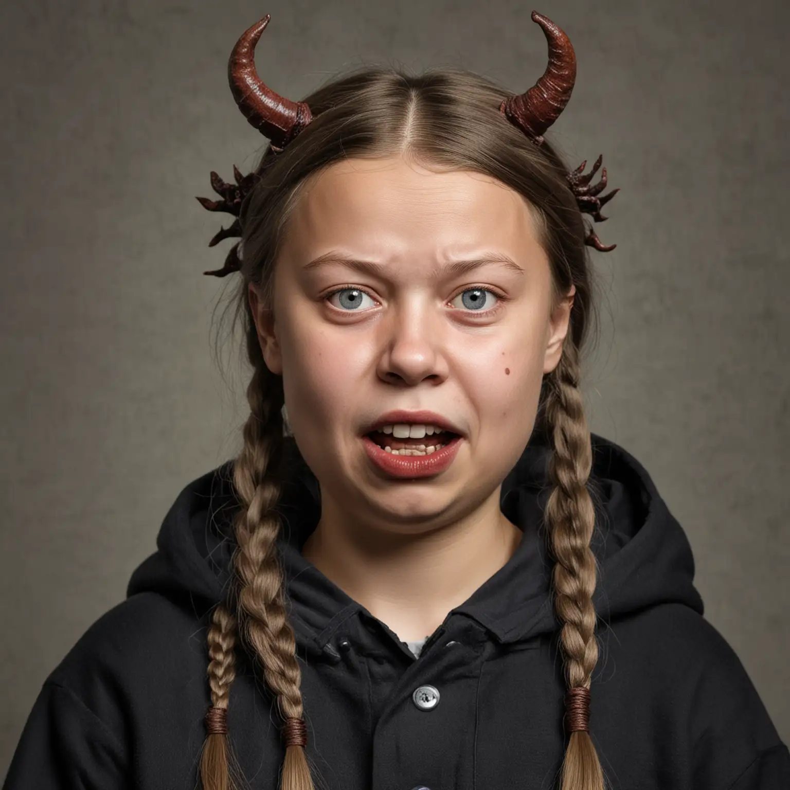 Greta Thunberg identical Evil with Devil Corns