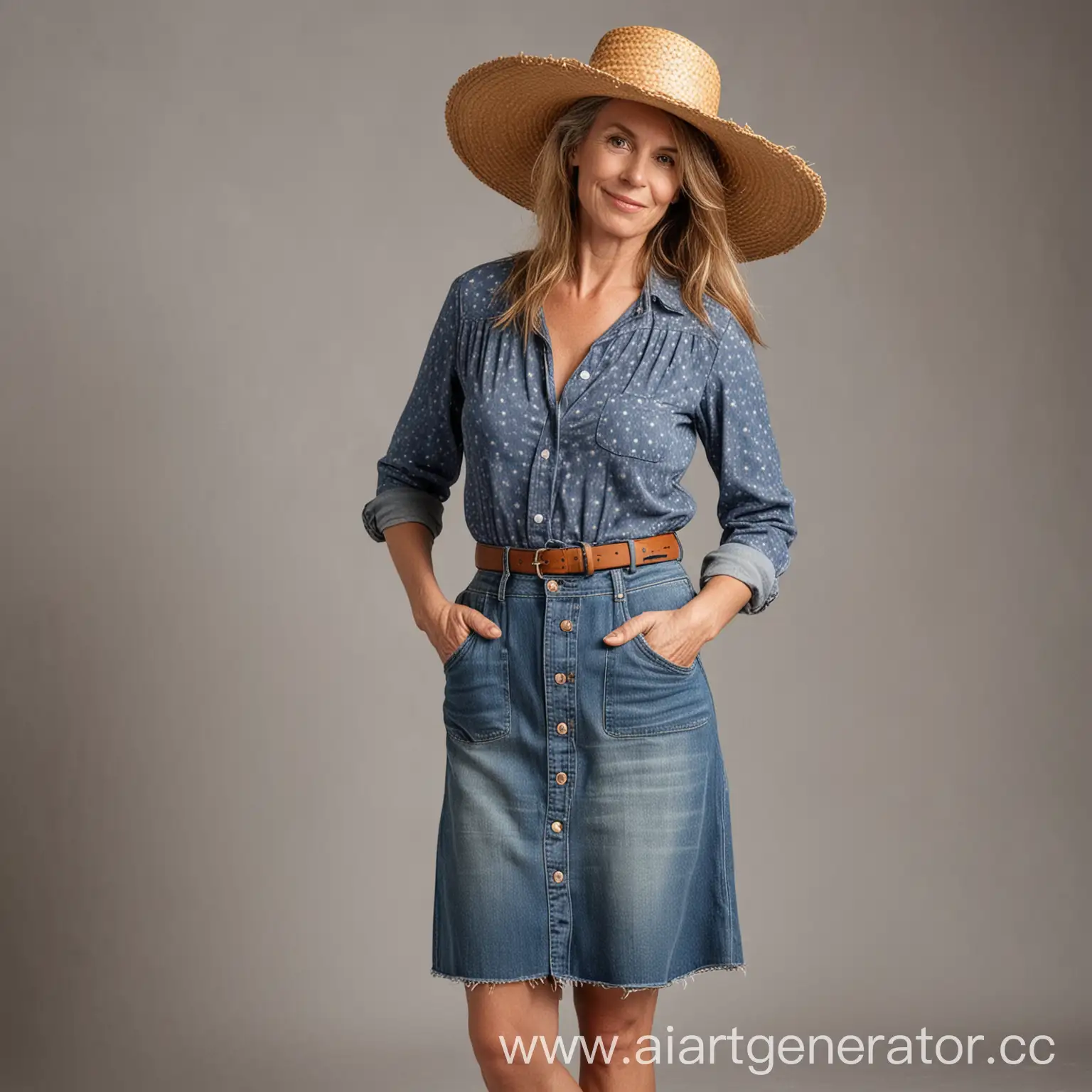 Elegant-55YearOld-Woman-in-FullLength-Portrait-with-Straw-Hat