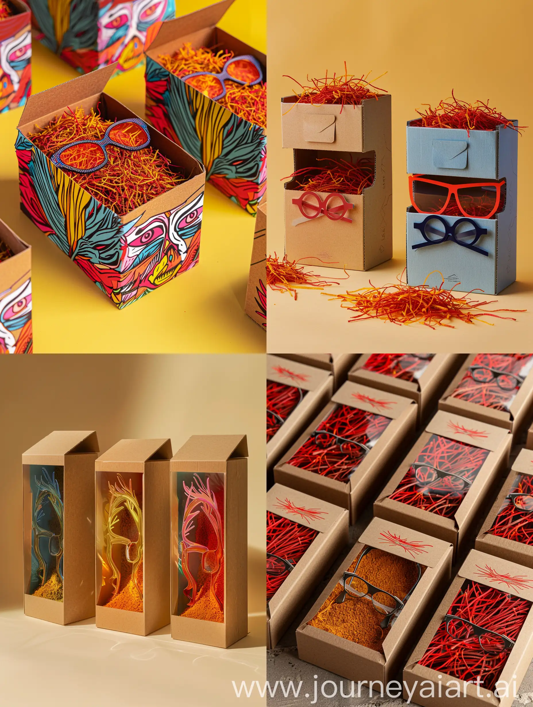 Surreal-Saffron-Packaging-with-Mythical-Glasses-Realistic-and-EyeCatching-Cardboard-Boxes