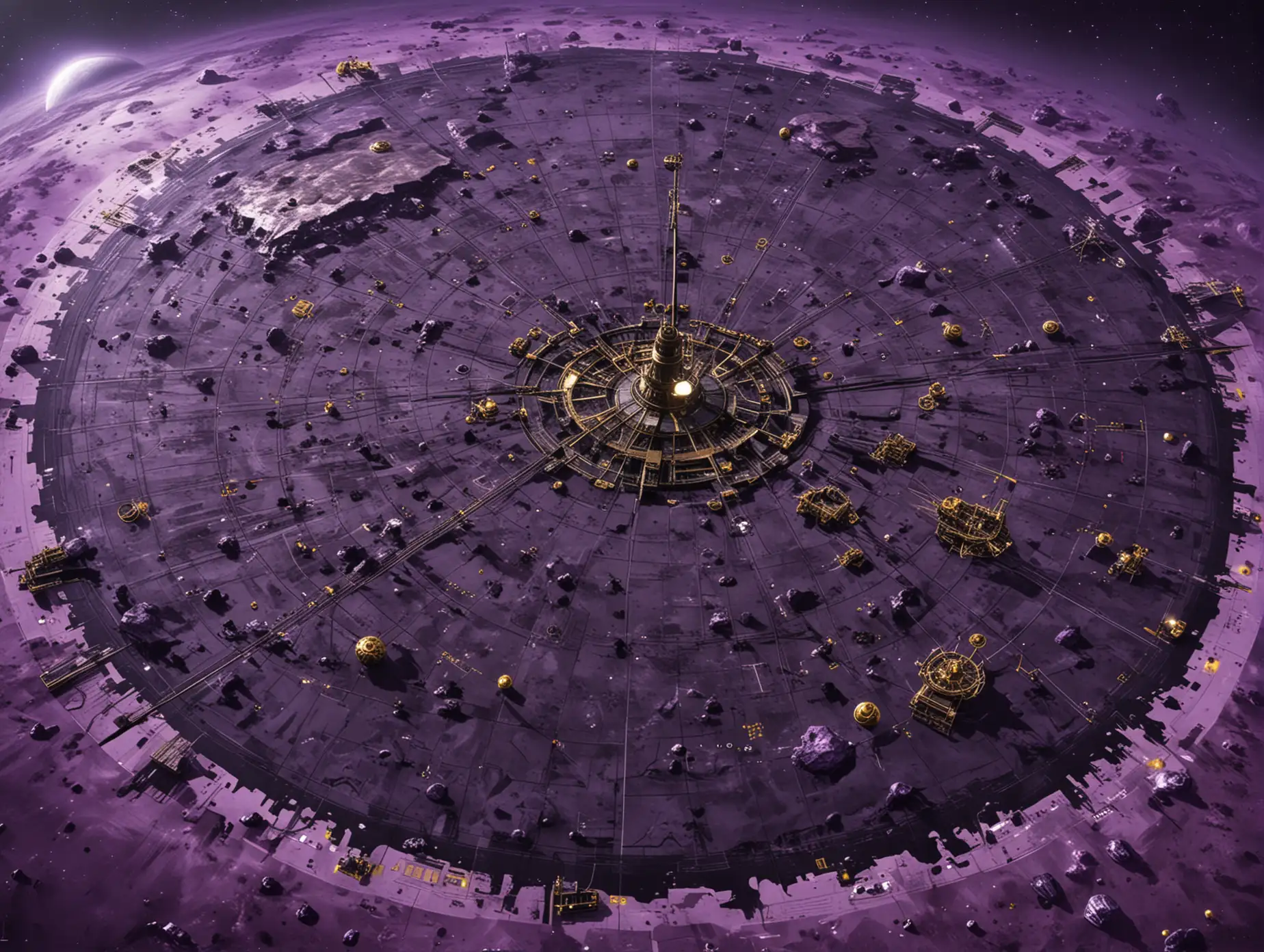 A Very huge unexplored abandoned Black-purple Planet's huge map. The map's from the top. The map is abandoned and extinct, The map's majority is PLAIN but some metal and gold sites can be found on the map and one little tech base on the middle of the map sorrounded by four tiny oil rigs