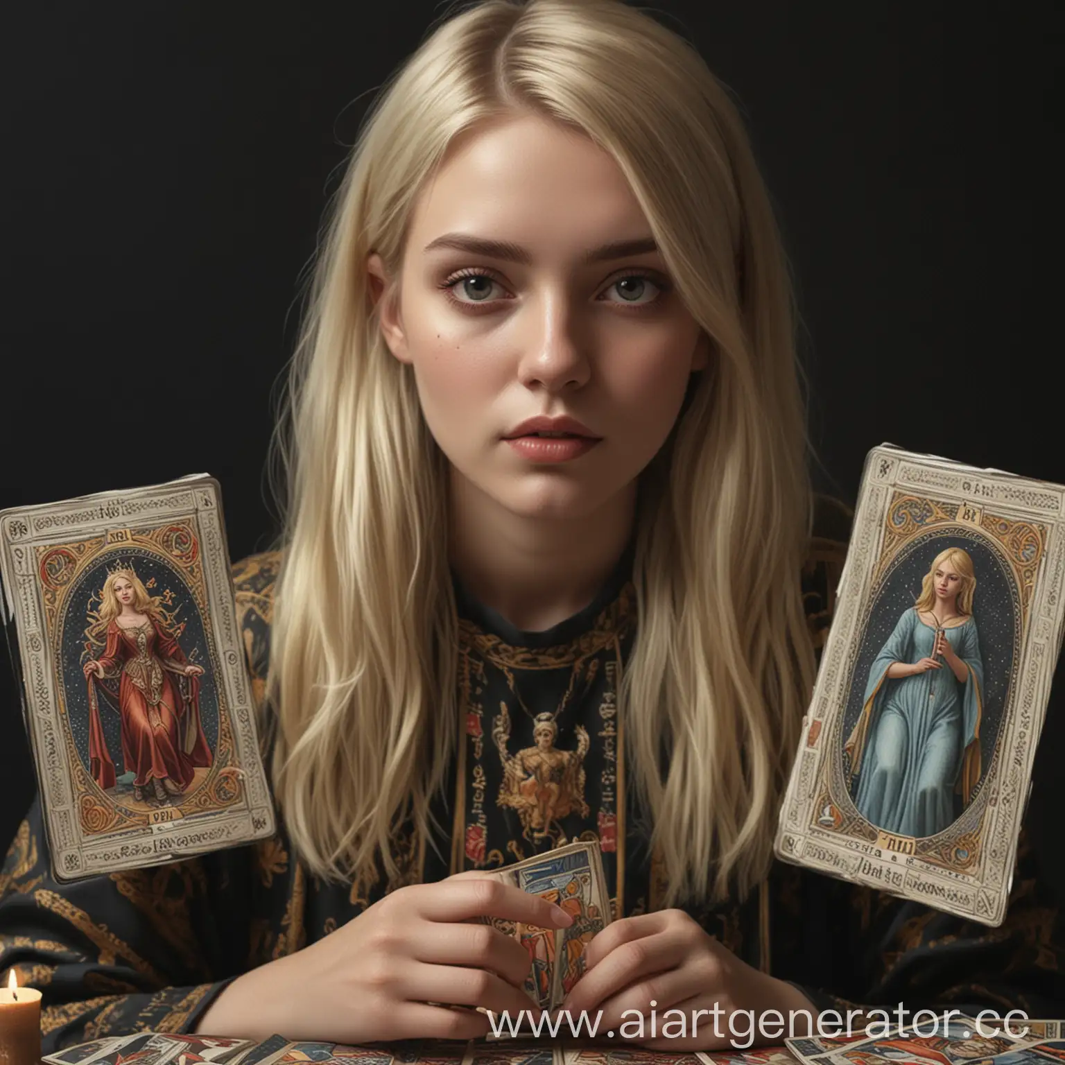 Blonde-Girl-Holding-Tarot-Cards-in-Photorealistic-Style