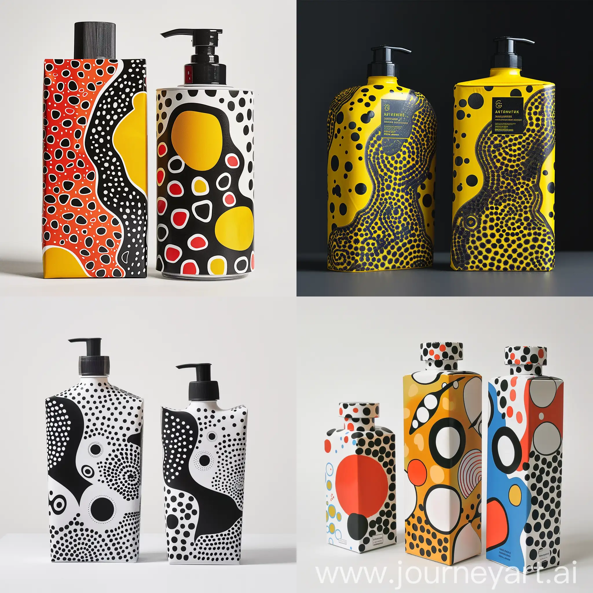 Premium-Class-Gel-Shower-and-Shampoo-Packaging-with-Modern-Graphic-Style-by-Yayoi-Kusama