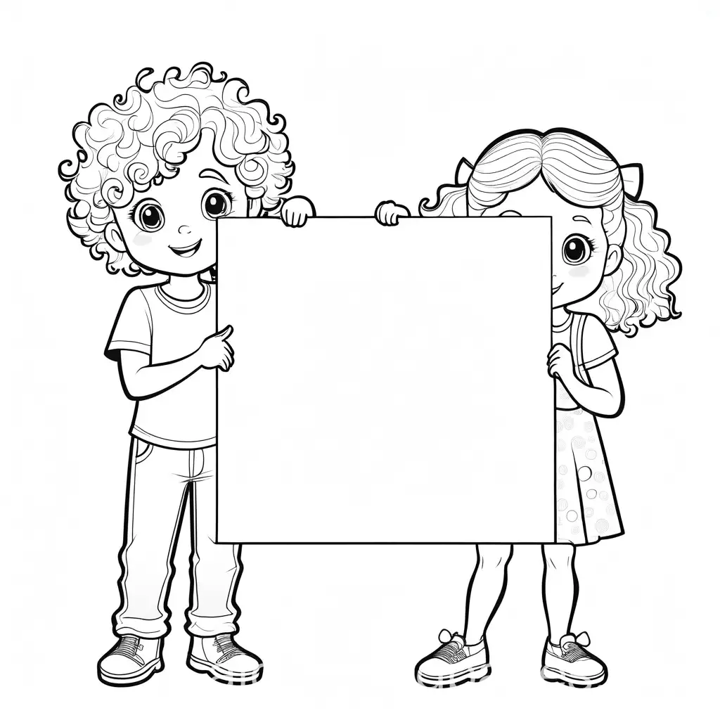 Children-Holding-Blank-Banner-Coloring-Page