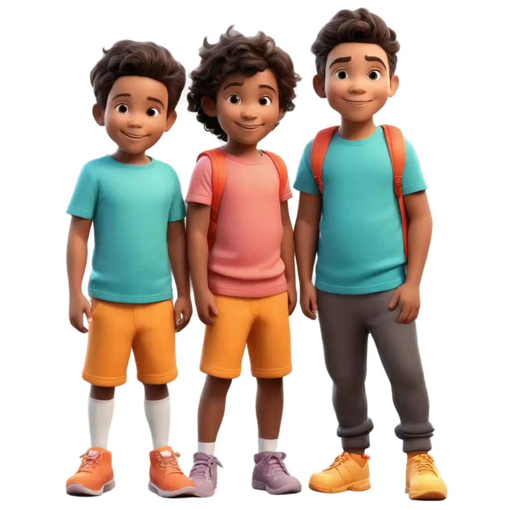Adorable Cartoon  little 4 childrens having 5 years old and 1 little baby having 3 years old with colour clothes