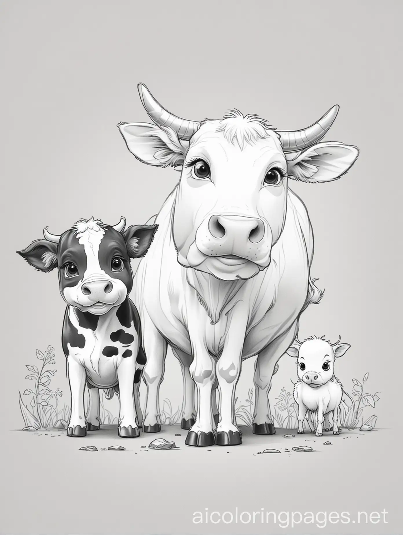 Cartoon-Style-Dog-and-Cow-in-Smoky-Haze-Coloring-Page-Art-on-White-Background