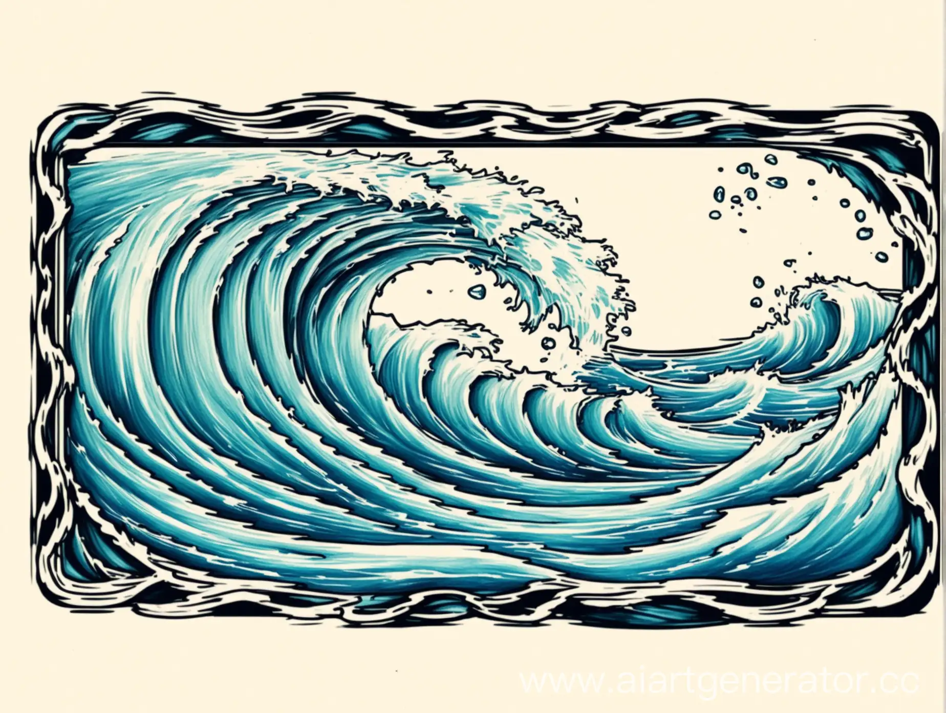  цветной эскиз для татуировки вода и волны в узком горизонтальном прямоугольнике
