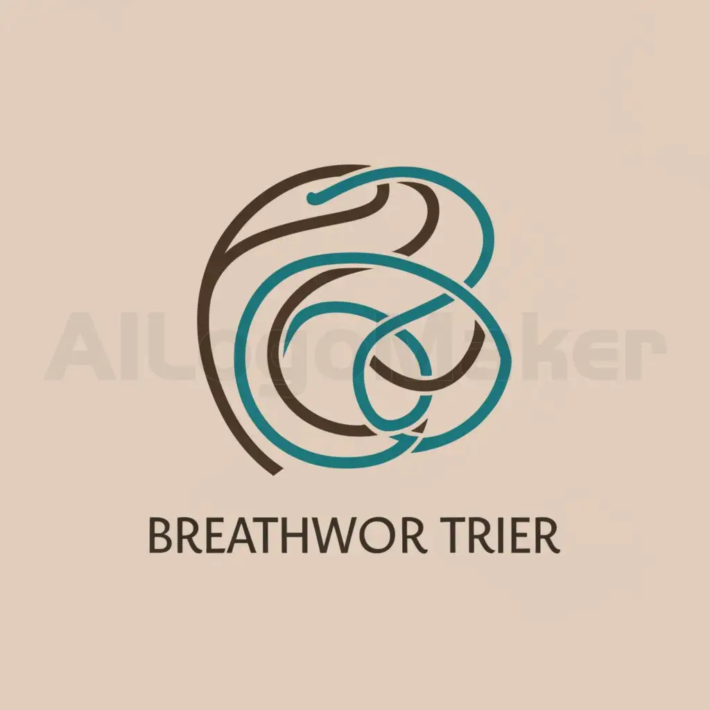 a logo design,with the text "Breathwork Trier", main symbol:A gently curved breath symbol representing both awareness of breathing and a calming movement. The symbol could be held in a deep blue-green to symbolize tranquility and renewal, surrounded by gentle brown and green tones representing grounding and growth. Above it, the inscription 'Breathwork Trier' could be written in a harmonious, easily readable cursive style to convey the relaxed atmosphere of the practice.,Minimalistic,be used in Breathwork  industry,clear background