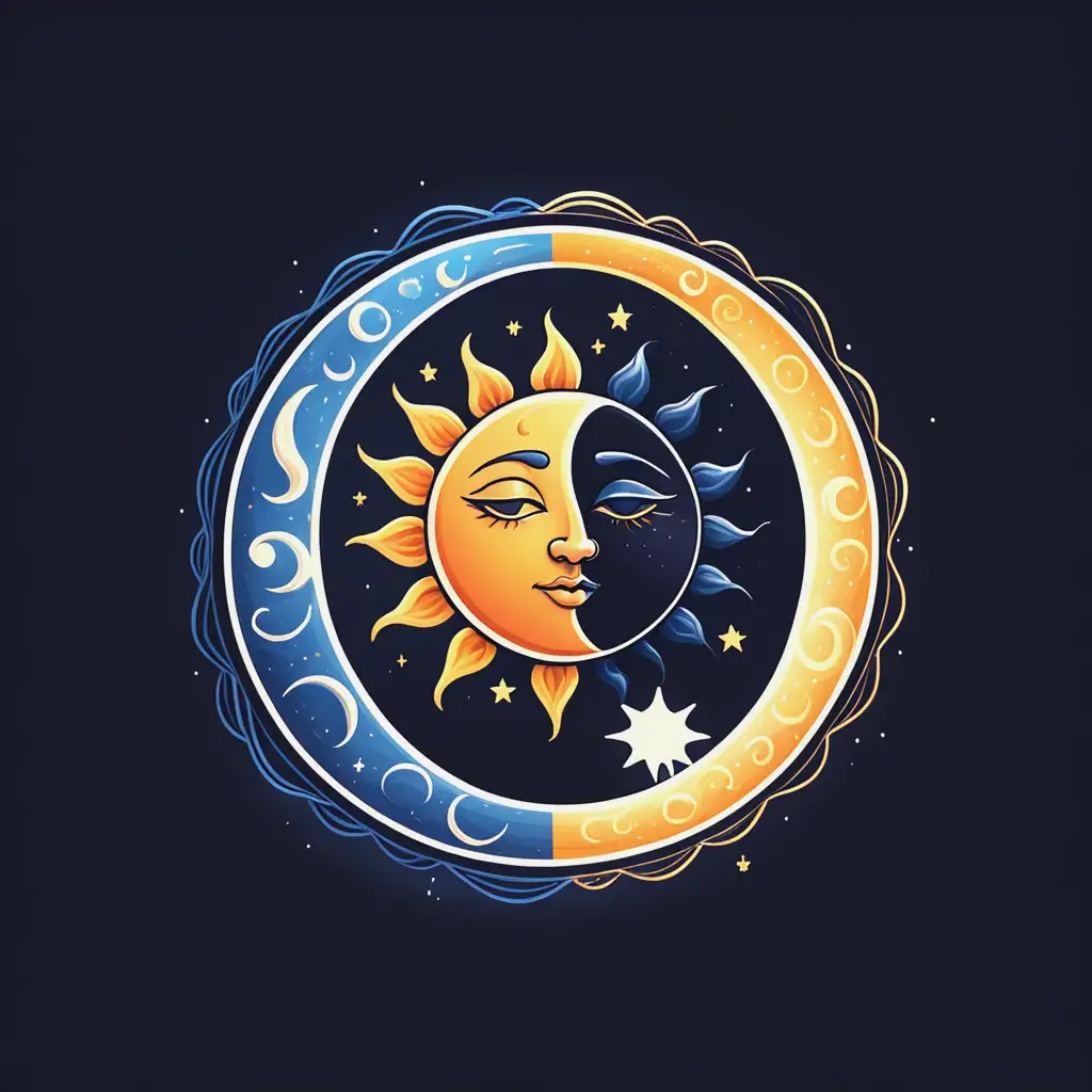 Night and Day Sky with Sun and Moon Logo