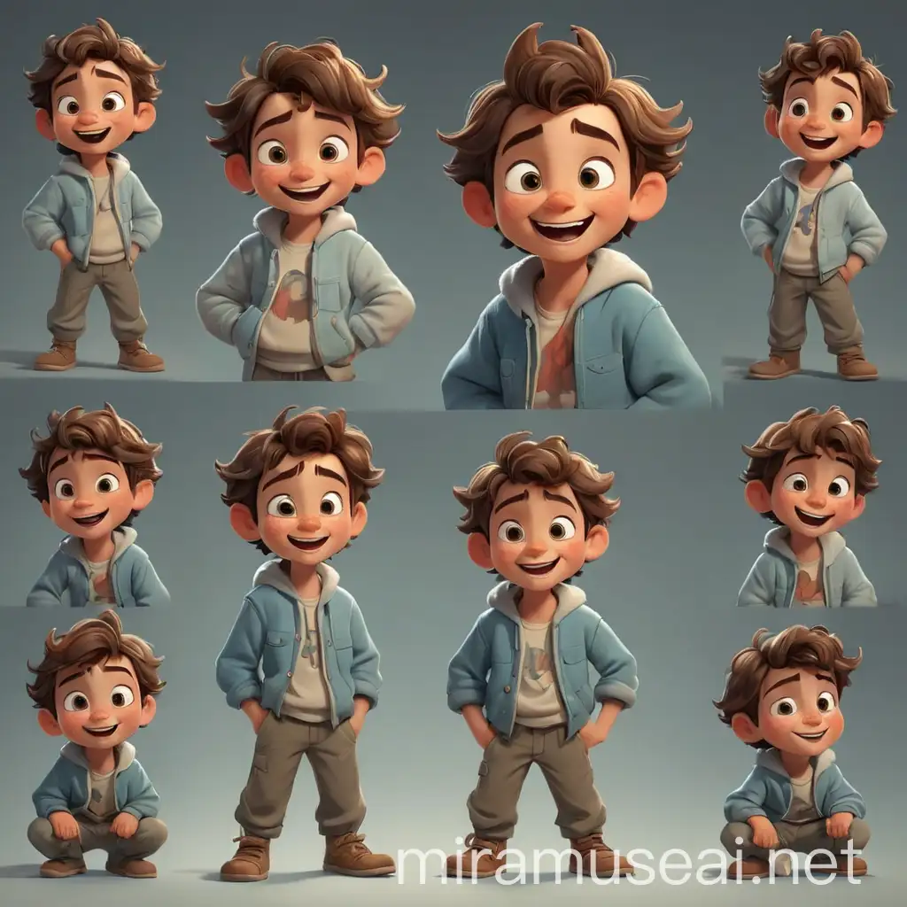 2D cartoon Disney character digital art of happy little boy, multiple posses, artic clothes. superb linework, classic 2D Disney style art, close-up, inspired by the art styles of Glen Keane and Aaron Blaise, Disney-style character concept with a Disney-style face, (trending on artstation), Disney-style version of happy little boy, multiple posses, artic clothes
