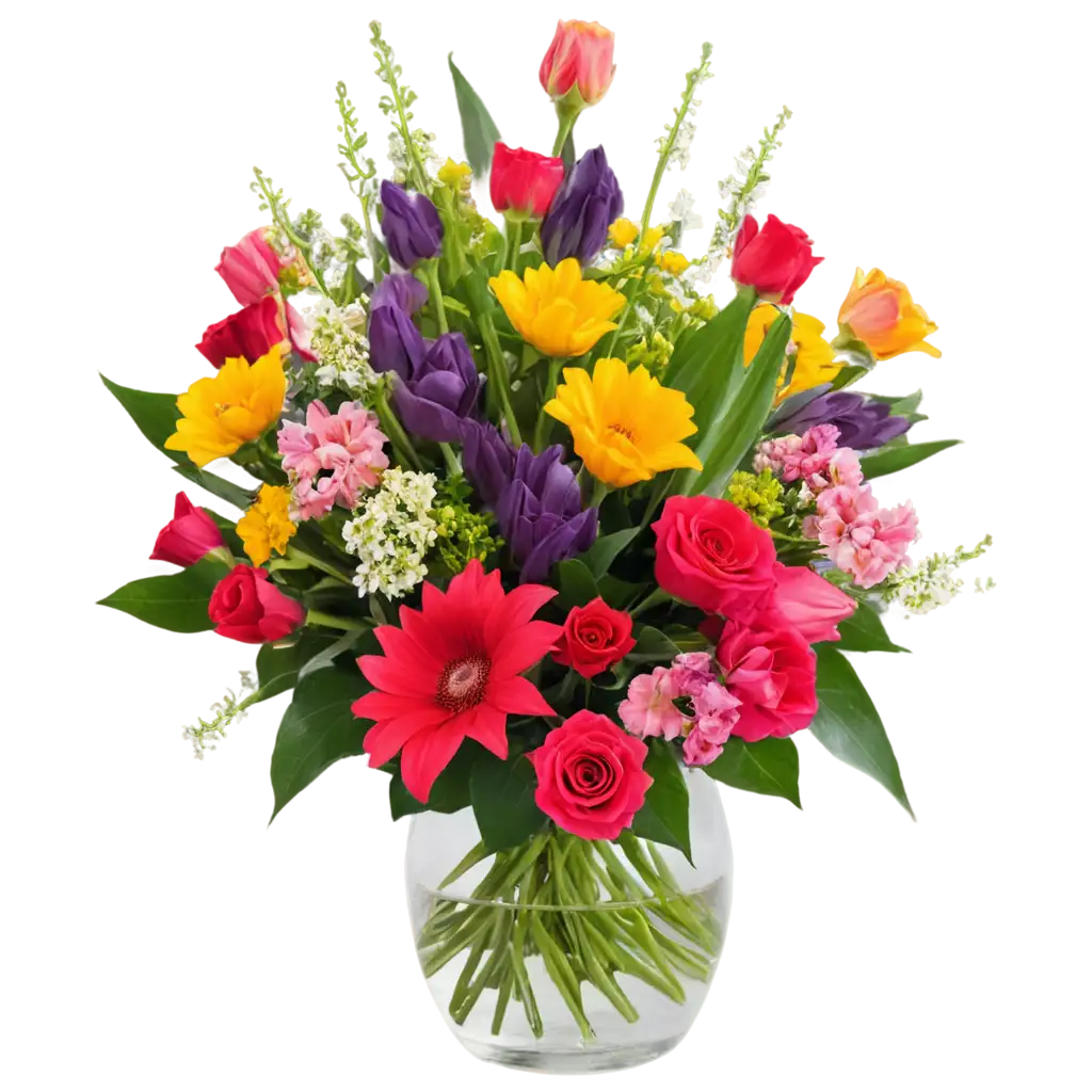 Exquisite-PNG-Image-Vibrant-Bouquet-of-Random-Flowers-in-a-Clear-Glass-Vase